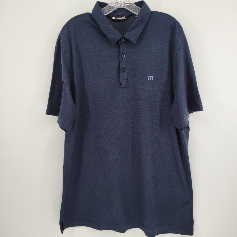 TravisMathew Mens XXL Navy Blue Short Sleeve Golf Polo Shirt Textured Logo